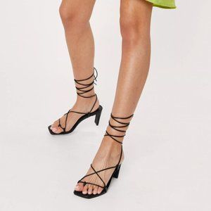 Faux Leather Tie Strappy Heeled Sandals